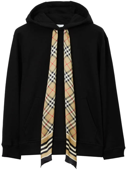Tartan-Scarf Cotton Hoodie