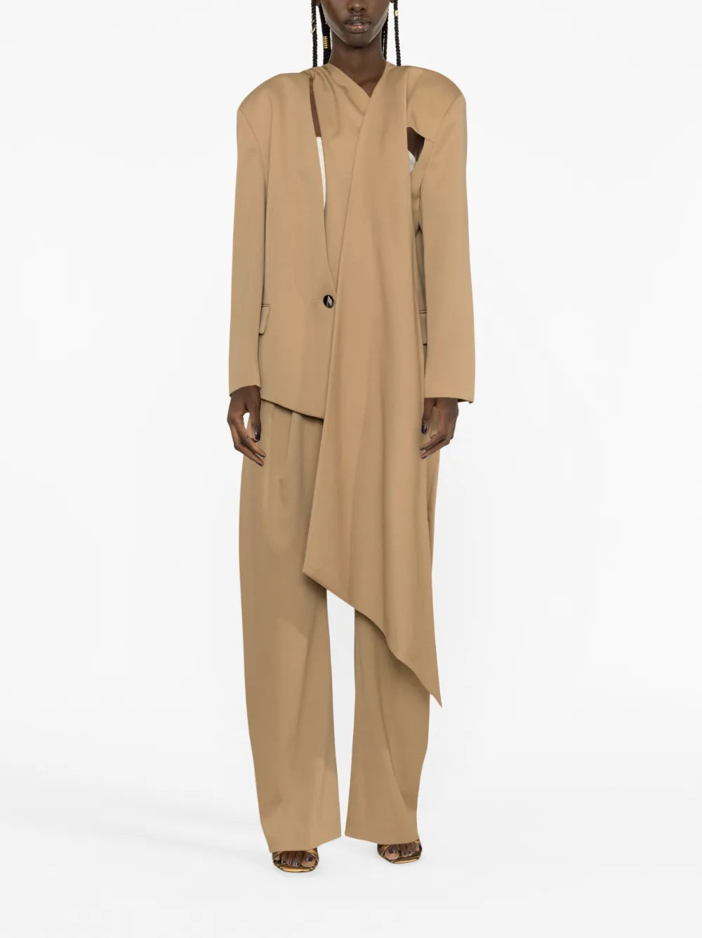 Scarf-Embellished Single-Breasted Blazer