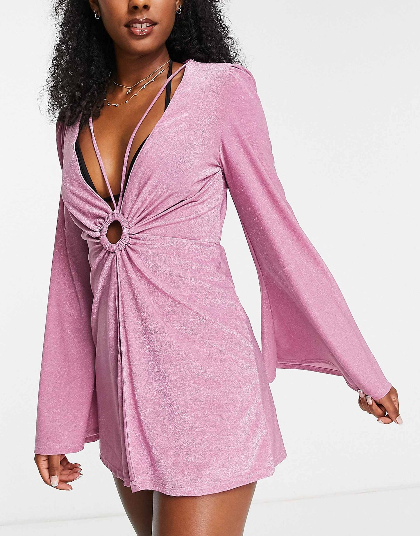 Ring Detail Kaftan Mini Beach Dress