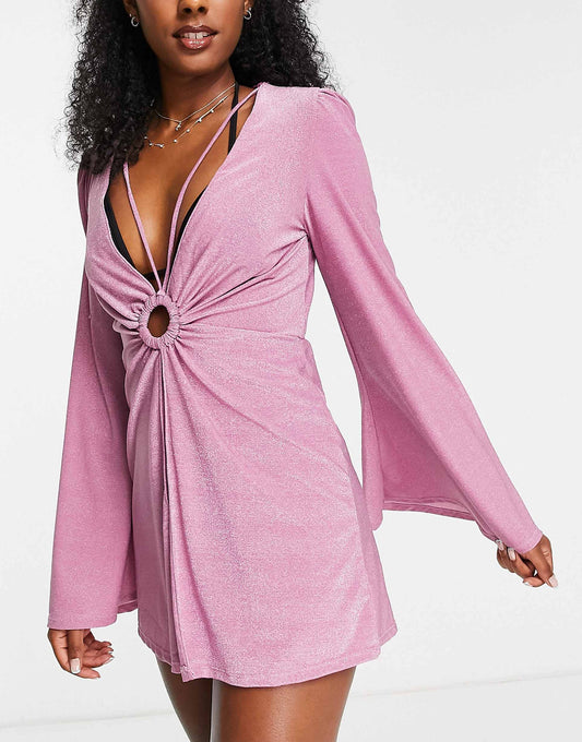 Ring Detail Kaftan Mini Beach Dress