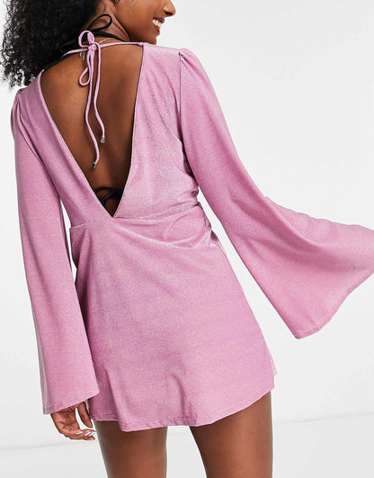 Ring Detail Kaftan Mini Beach Dress