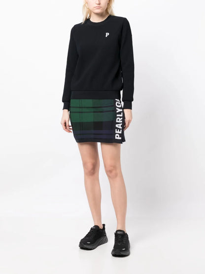 Logo-Tape Plaid Knitted Skirt
