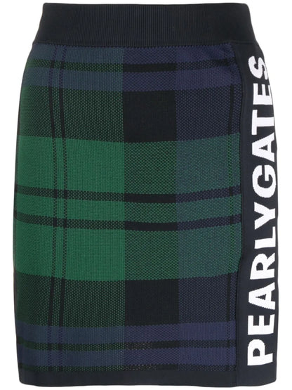 Logo-Tape Plaid Knitted Skirt