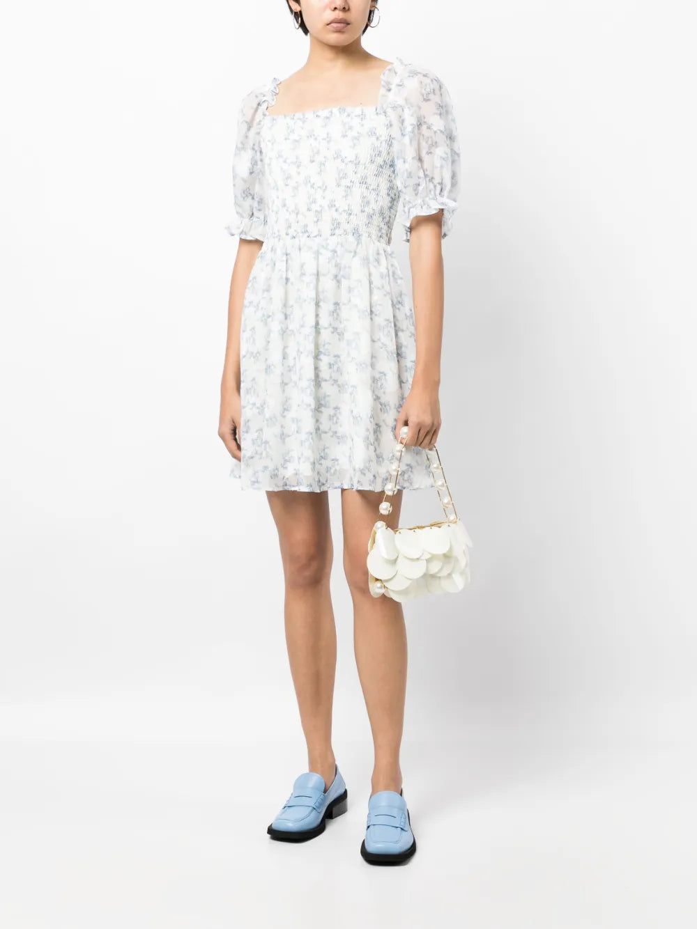 Floral-Print Shirred Minidress