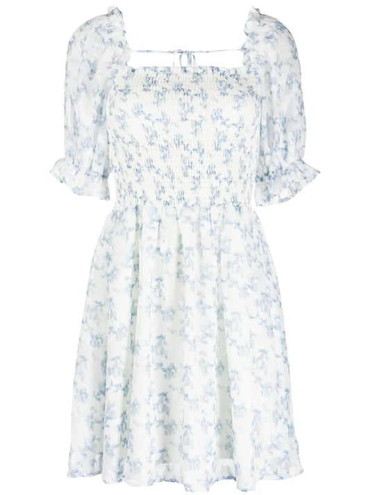 Floral-Print Shirred Minidress