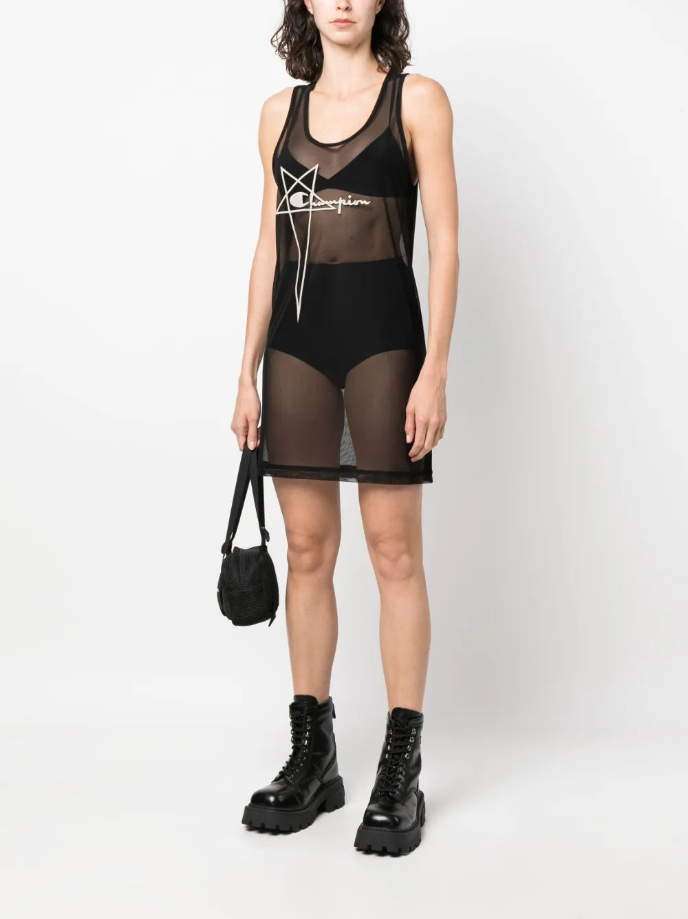 Logo-Embroidered Sheer Sleeveless Dress