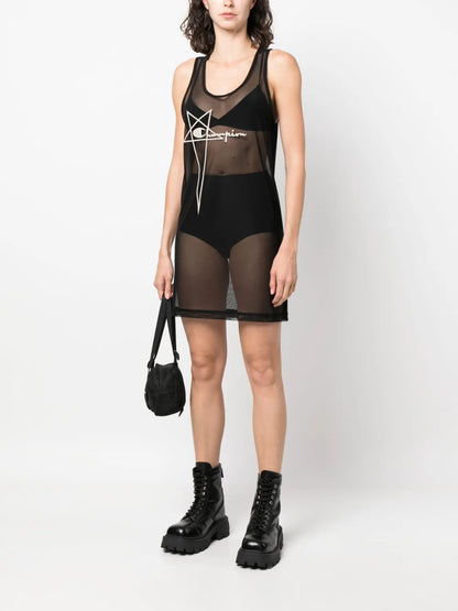 Logo-Embroidered Sheer Sleeveless Dress
