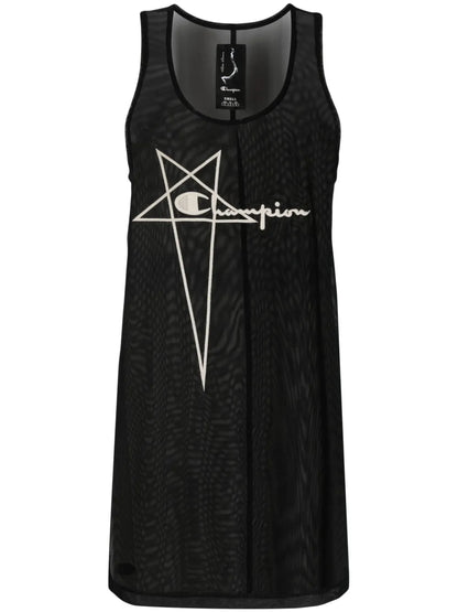 Logo-Embroidered Sheer Sleeveless Dress