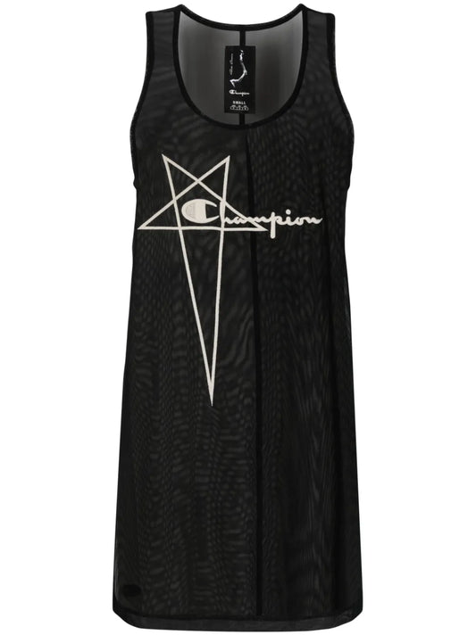 Logo-Embroidered Sheer Sleeveless Dress