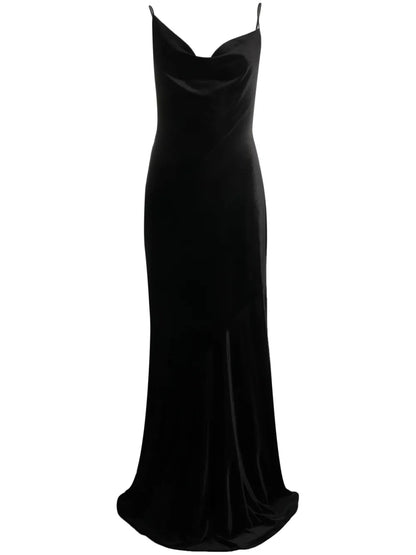 Cowl-Neck Velvet Long Dress