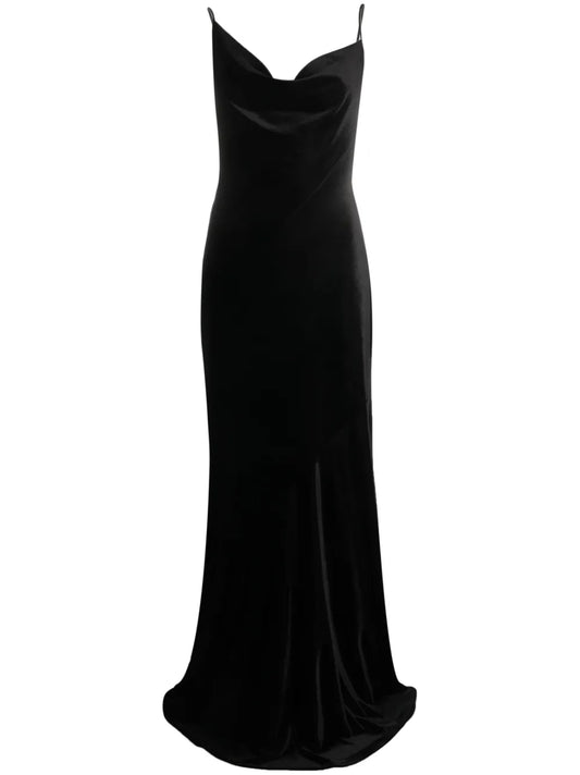 Cowl-Neck Velvet Long Dress