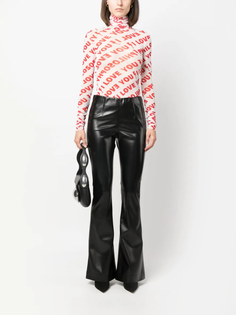 Faux-Leather Flared Trousers