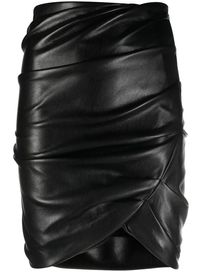 Draped Faux-Leather Miniskirt