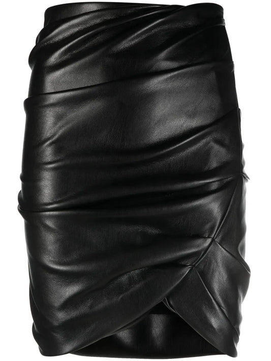 Draped Faux-Leather Miniskirt