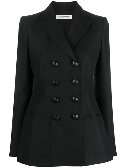 Embossed-Buttons Double-Breasted Blazer