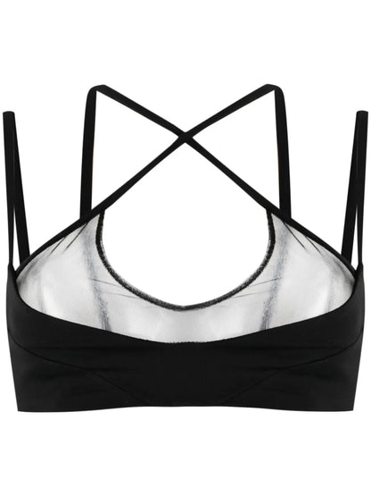 Mesh-Panel Criss-Cross Bralette Top