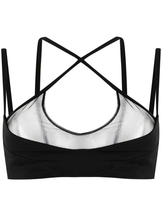 Mesh-Panel Criss-Cross Bralette Top