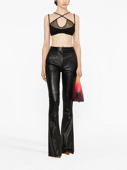 Mesh-Panel Criss-Cross Bralette Top