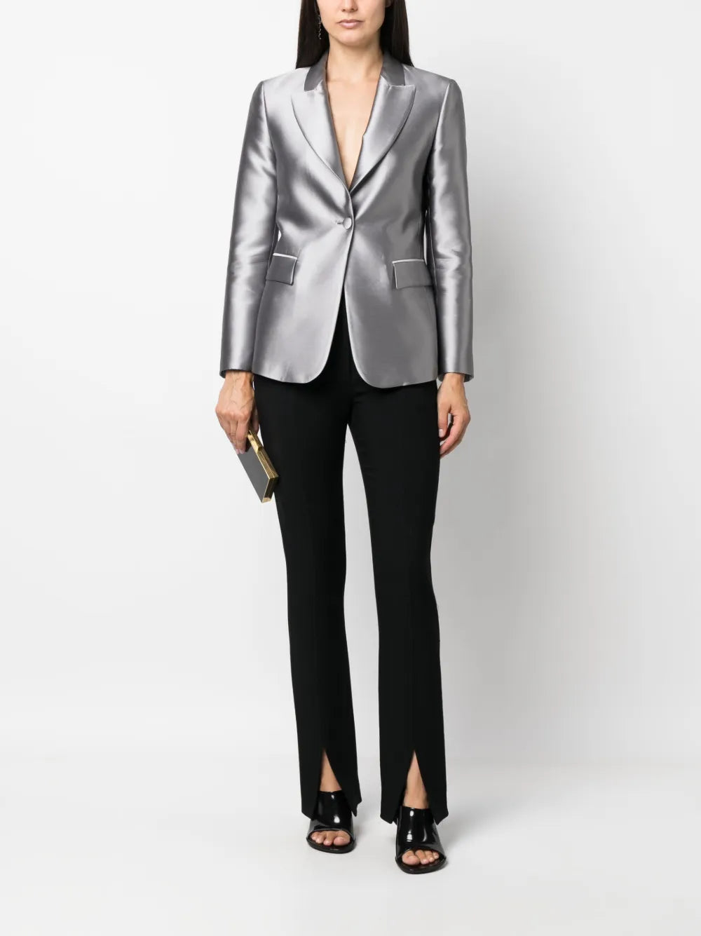 Long-Sleeved Satin Single-Breasted Blazer