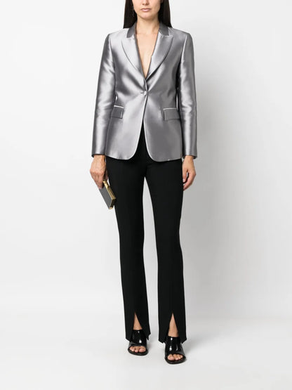 Long-Sleeved Satin Single-Breasted Blazer