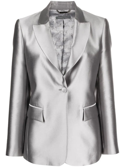 Long-Sleeved Satin Single-Breasted Blazer