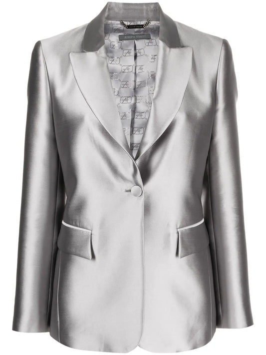 Long-Sleeved Satin Single-Breasted Blazer