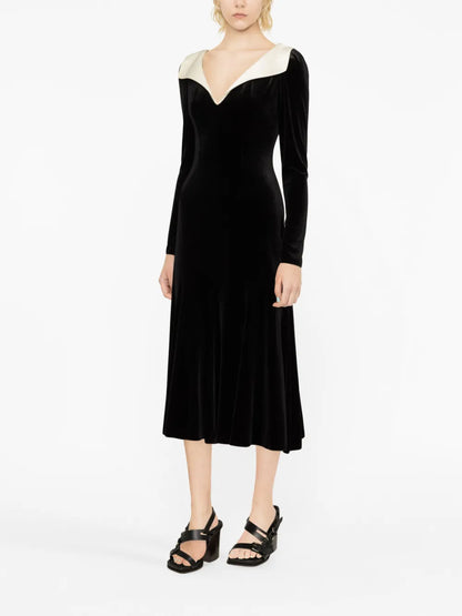 Long-Sleeve Velvet Midi Dress