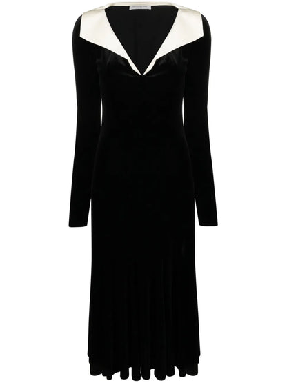 Long-Sleeve Velvet Midi Dress