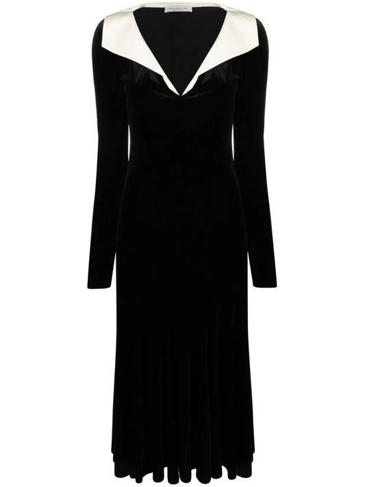 Long-Sleeve Velvet Midi Dress