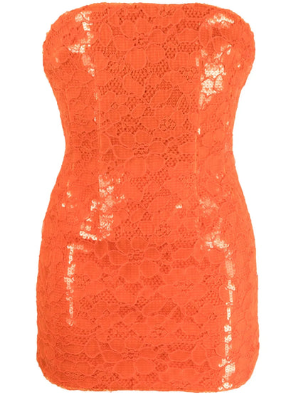 Floral-Lace Strapless Mini Dress