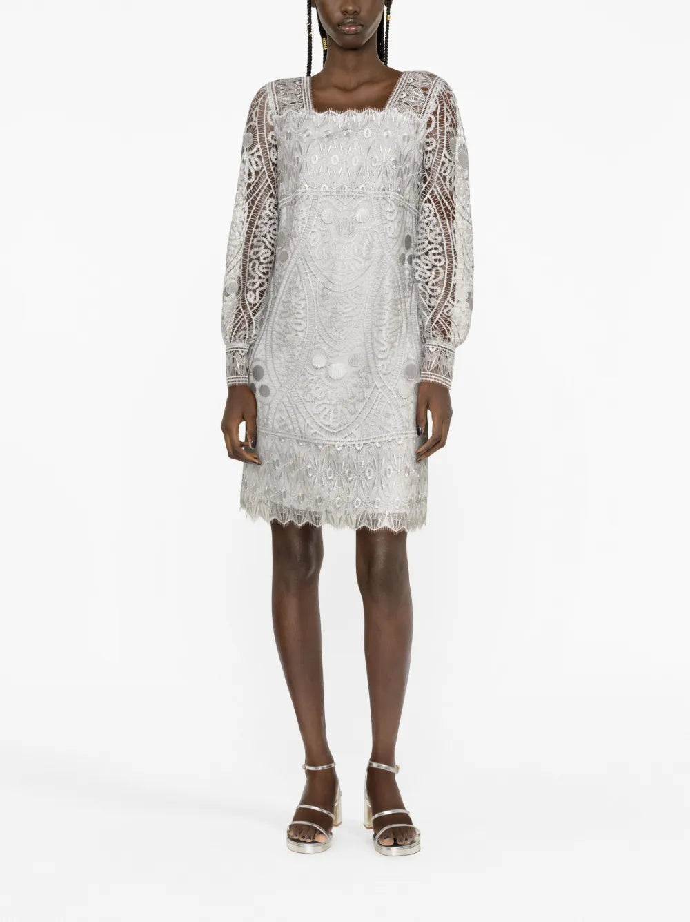 Long-Sleeve Macramé-Lace Minidress