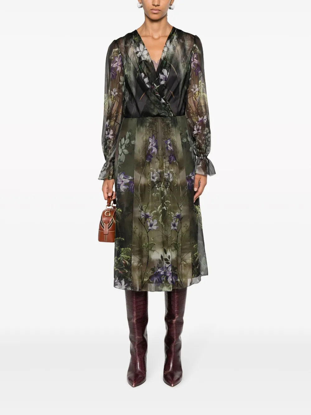 Floral-Print Silk Midi Dress