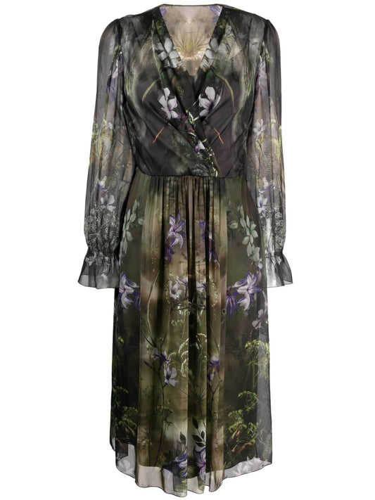 Floral-Print Silk Midi Dress