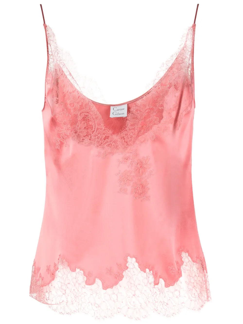 Floral-Lace Detail Sleeveless Silk Top