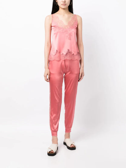 Floral-Lace Detail Sleeveless Silk Top