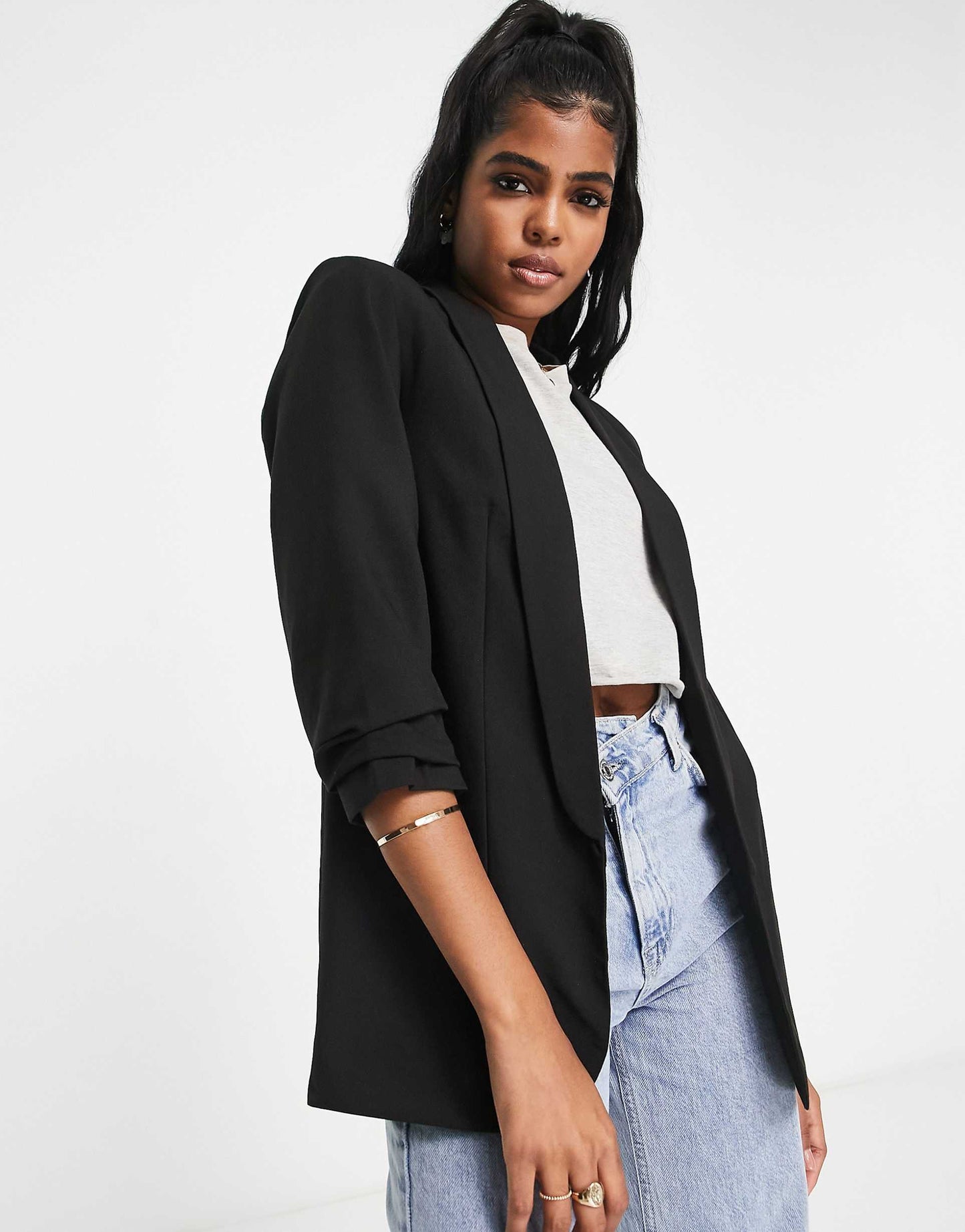 Ruched Sleeve Blazer