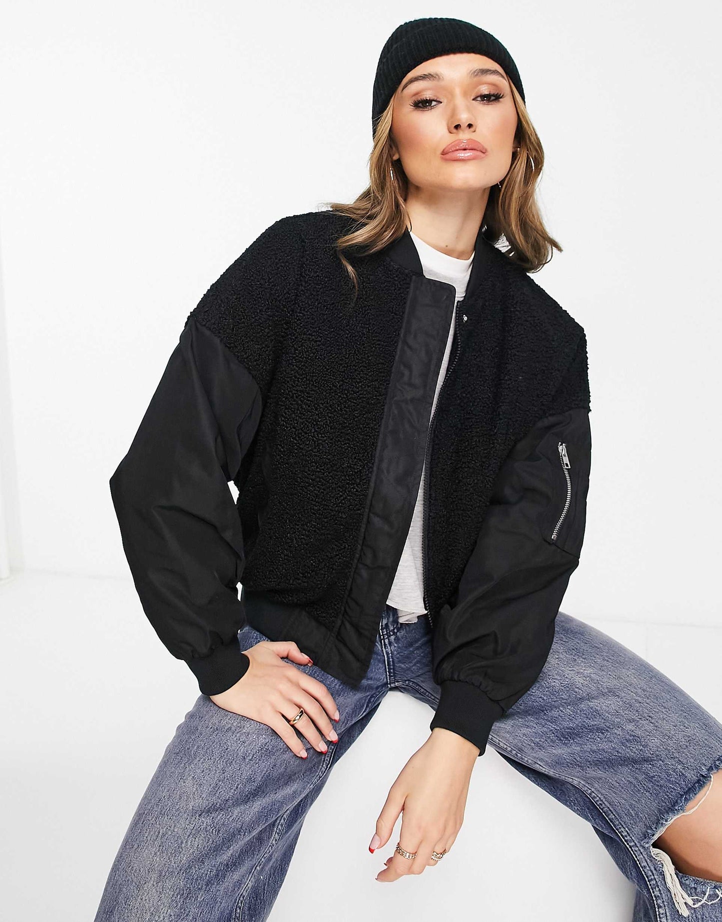 Oversized Sherpa Mixed Bomber Jacket