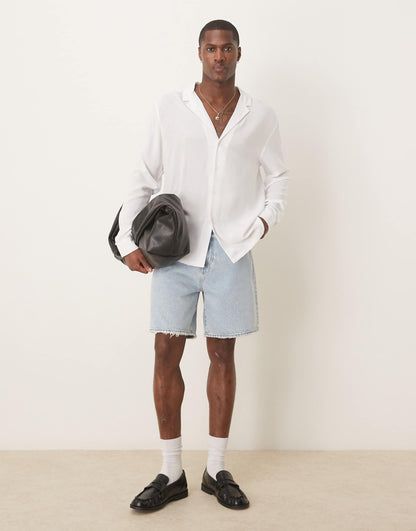 Fit Viscose Shirt With Deep Revere Collar