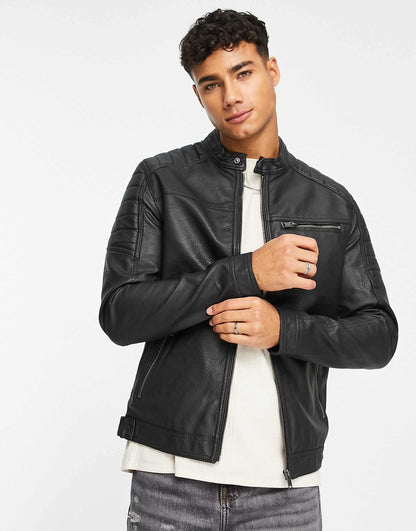 Essentials Faux Leather Racer Jacket
