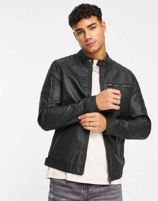 Essentials Faux Leather Racer Jacket