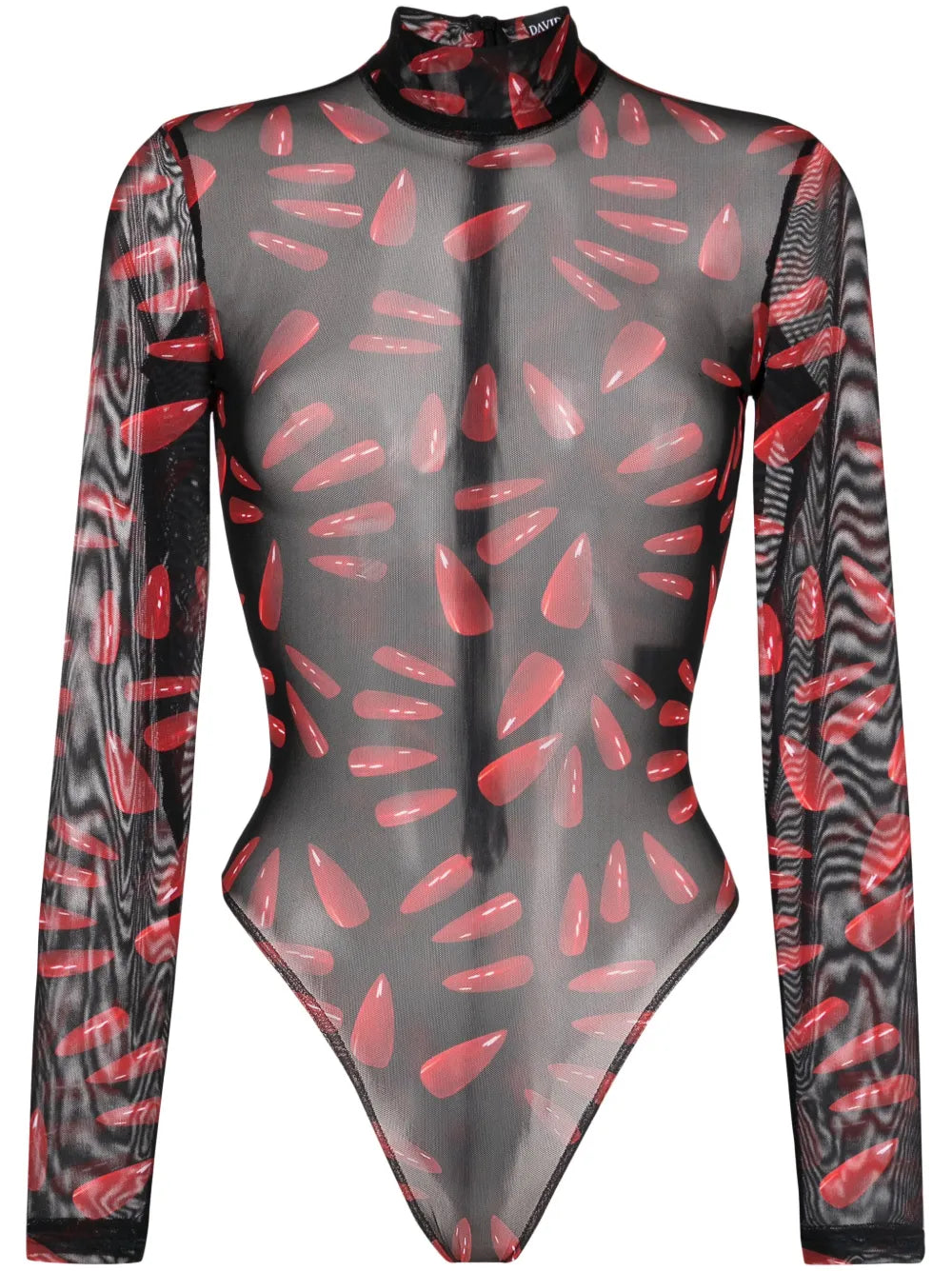 Graphic-Print Sheer Bodysuit