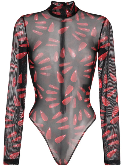 Graphic-Print Sheer Bodysuit