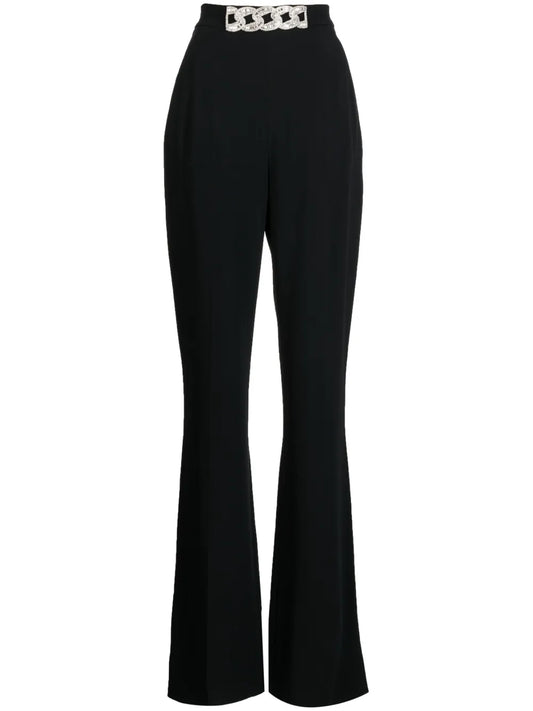 Chain-Detail High-Waisted Flared Trousers