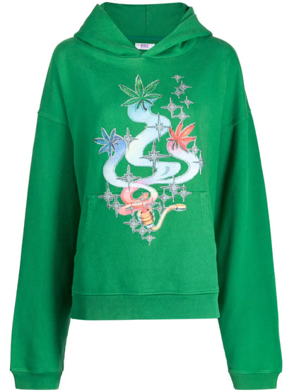 Leaf-Print Cotton Hoodie