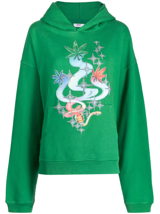 Leaf-Print Cotton Hoodie