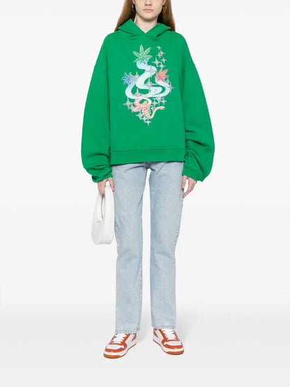Leaf-Print Cotton Hoodie