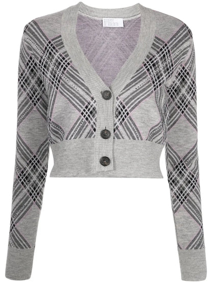 Plaid-Check Cropped Cardigan