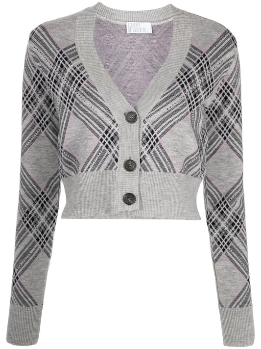Plaid-Check Cropped Cardigan