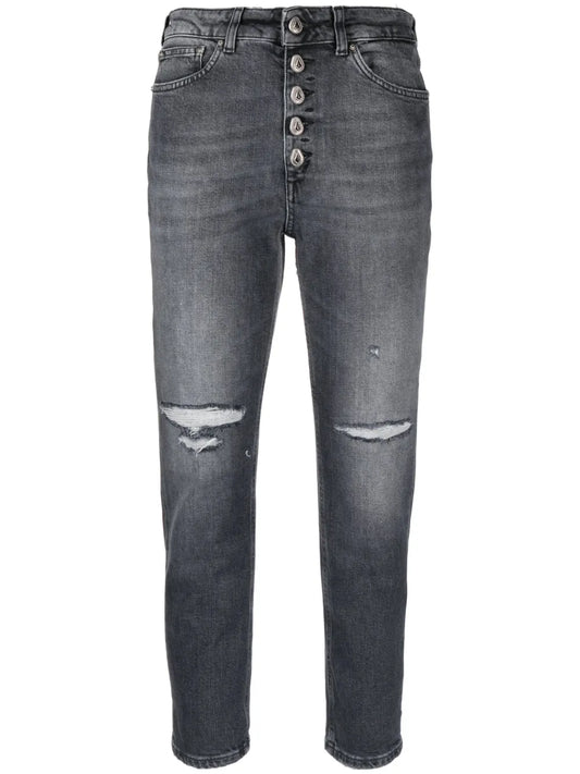 High-Waisted Cropped Ripped Jeans