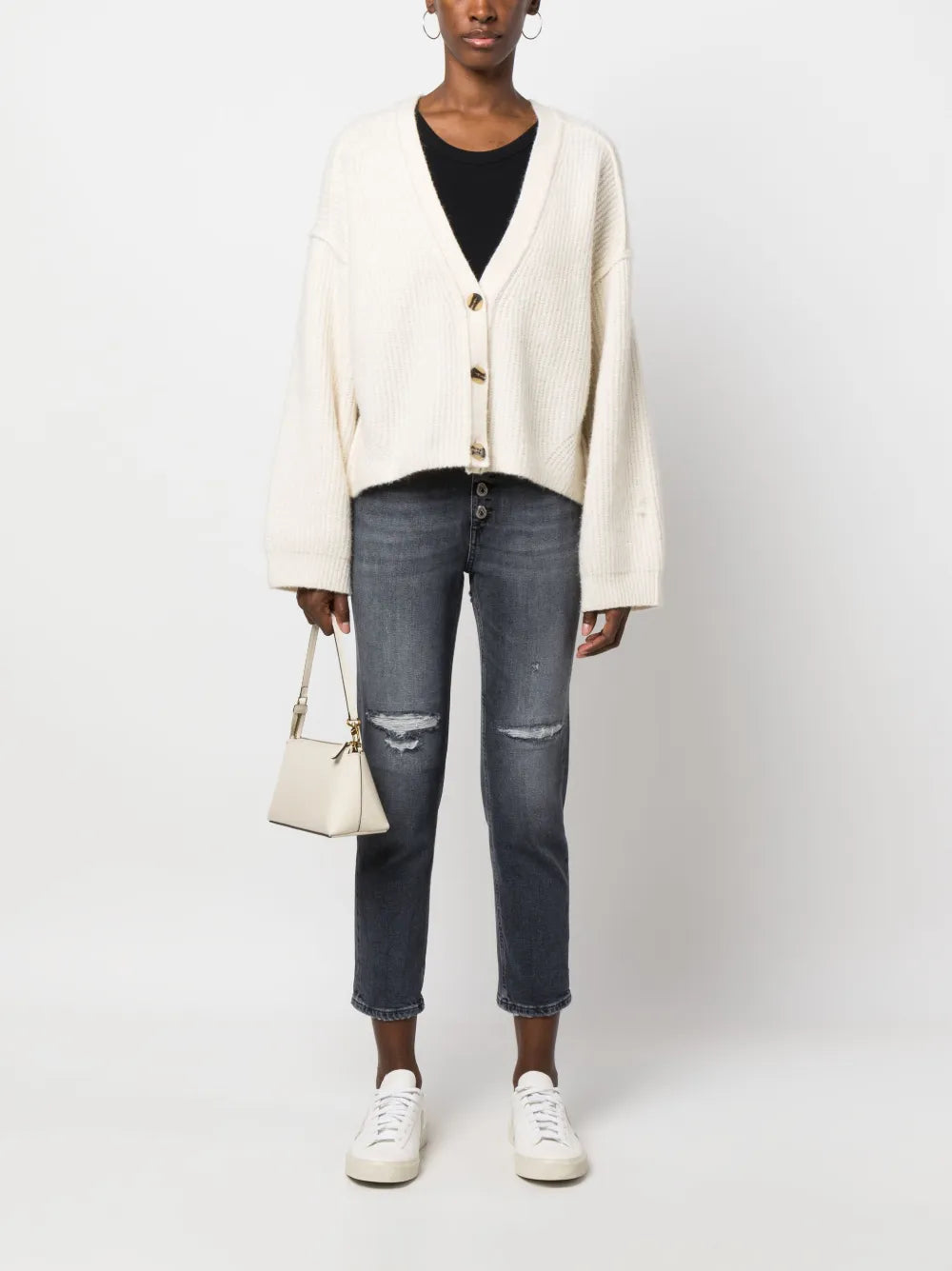 High-Waisted Cropped Ripped Jeans